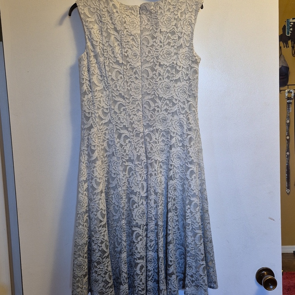 Elegant Lace Womens Dress in Gray, With Lots Of Sparkle, Gray/ Silver. - Picture 7 of 11